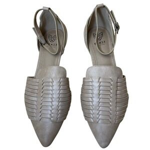 BEAST FASHION Women's Tan Woven Pointed Toe Ballet Flats Ankle Strap Size‎ 9